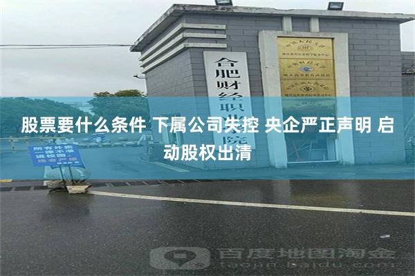 股票要什么条件 下属公司失控 央企严正声明 启动股权出清