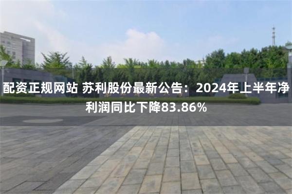 配资正规网站 苏利股份最新公告：2024年上半年净利润同比下降83.86%